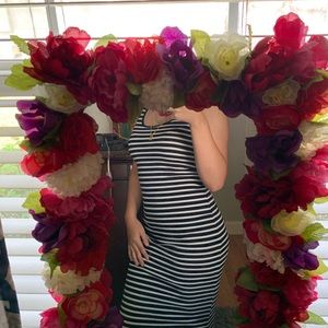 long black and white stripped dress